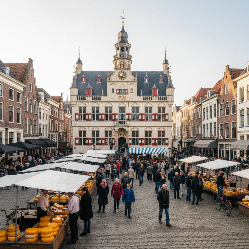 Gotisch stadhuis van Gouda op de markt